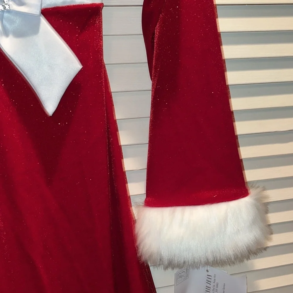 NWT Bonnie Jean red velvet Christmas Santa‎ dress girls 16